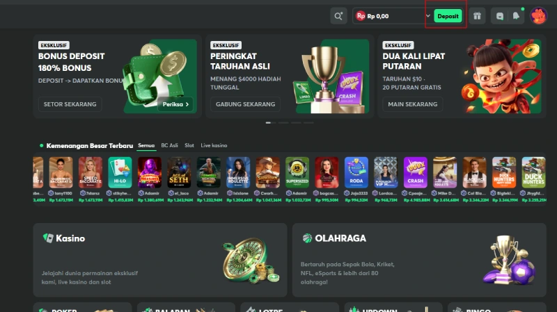 Langkah 1 Masuk ke Halaman Deposit - BC Game Indonesia