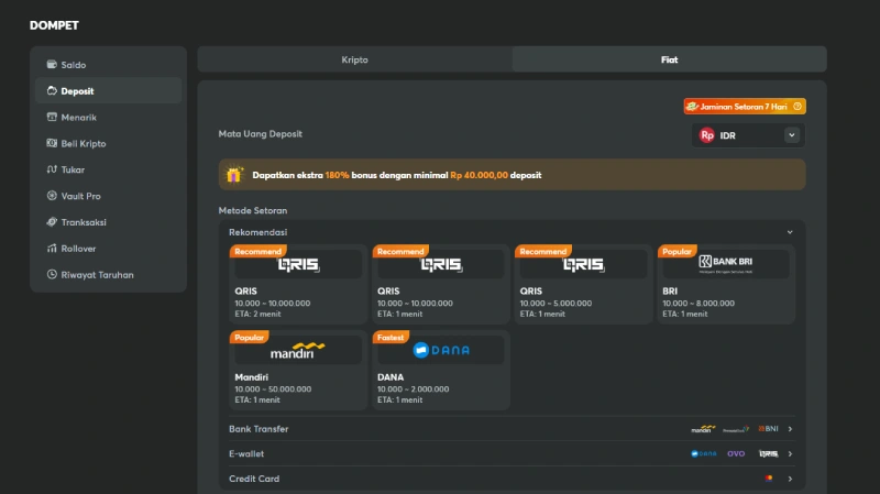 Langkah 2 Pilih FIAT dan Metode Deposit - BC Game Indonesia